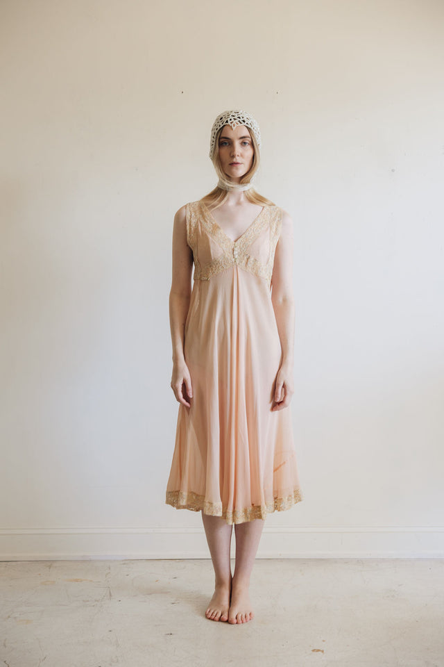 1930s silk chiffon lace lingerie dress, France