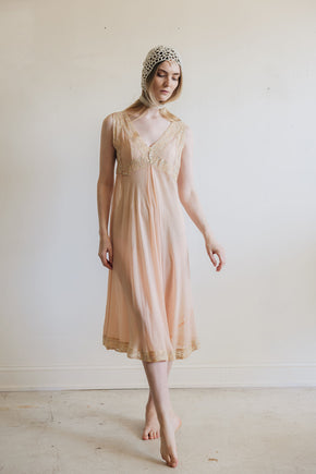 1930s silk chiffon lace lingerie dress, France