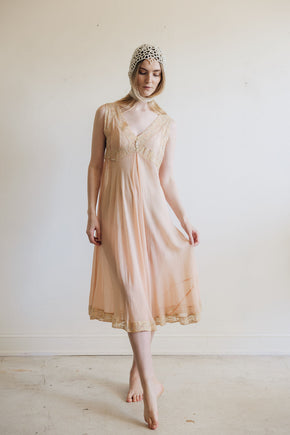 1930s silk chiffon lace lingerie dress, France