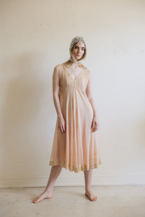 1930s silk chiffon lace lingerie dress, France