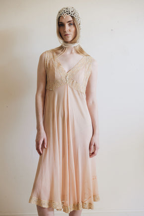 1930s silk chiffon lace lingerie dress, France