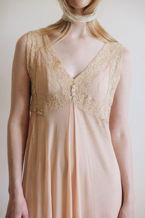 1930s silk chiffon lace lingerie dress, France