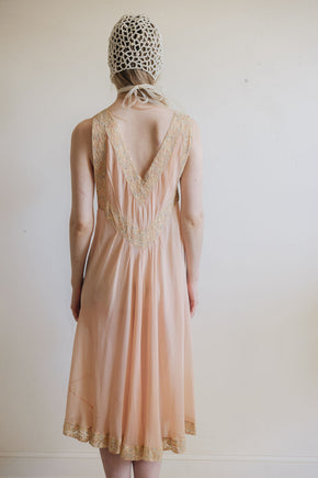 1930s silk chiffon lace lingerie dress, France
