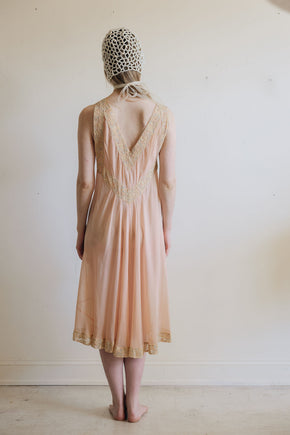 1930s silk chiffon lace lingerie dress, France