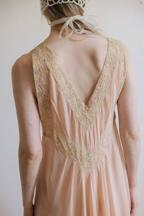1930s silk chiffon lace lingerie dress, France