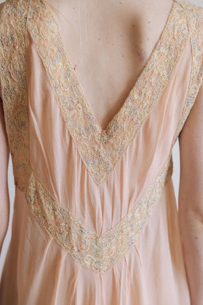 1930s silk chiffon lace lingerie dress, France