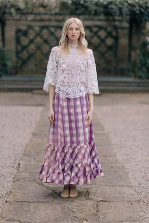 1890s Checkered sateen ruffled skirt