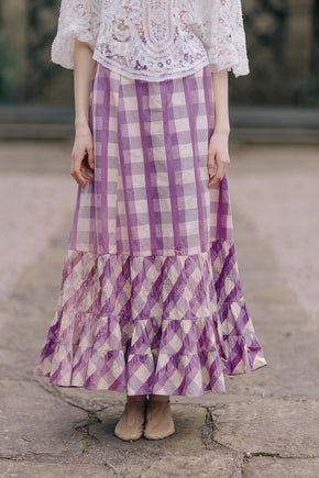 1890s Checkered sateen ruffled skirt