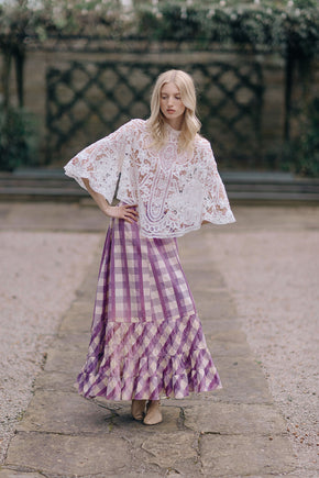 1890s Checkered sateen ruffled skirt