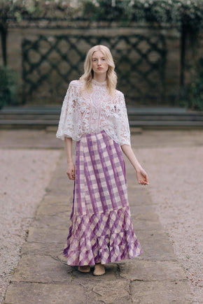 1890s Checkered sateen ruffled skirt