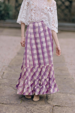 1890s Checkered sateen ruffled skirt
