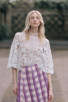 1890s Checkered sateen ruffled skirt