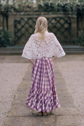 1890s Checkered sateen ruffled skirt