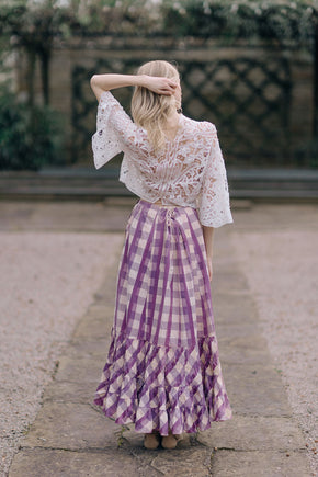 1890s Checkered sateen ruffled skirt