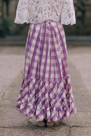 1890s Checkered sateen ruffled skirt