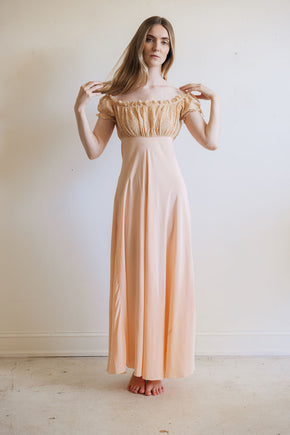 1930s silk lace empire regency lingerie gown, France