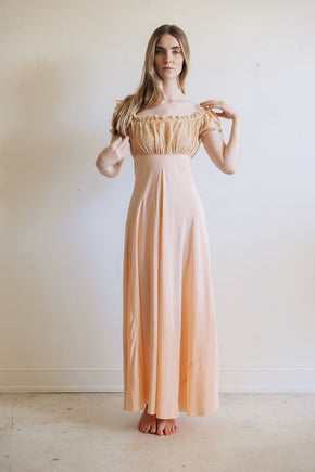 1930s silk lace empire regency lingerie gown, France