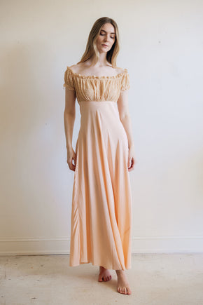1930s silk lace empire regency lingerie gown, France
