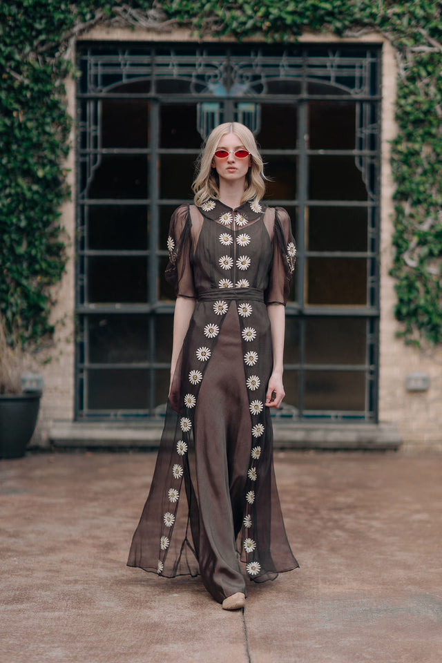 1930s Ribbon work daisy gown