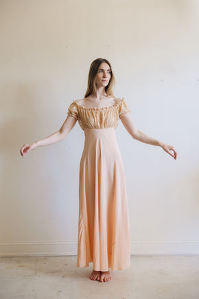 1930s silk lace empire regency lingerie gown, France