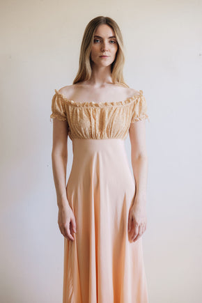 1930s silk lace empire regency lingerie gown, France
