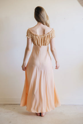 1930s silk lace empire regency lingerie gown, France