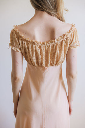 1930s silk lace empire regency lingerie gown, France