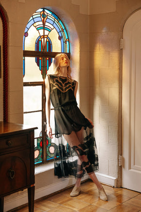 1930s silk chiffon net insertion gown