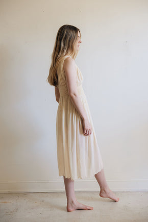 1930s yellow honeycomb smocked silk nightgown