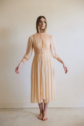 1930s honeycomb smocked silk robe