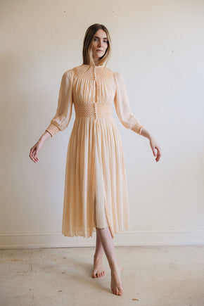 1930s honeycomb smocked silk robe