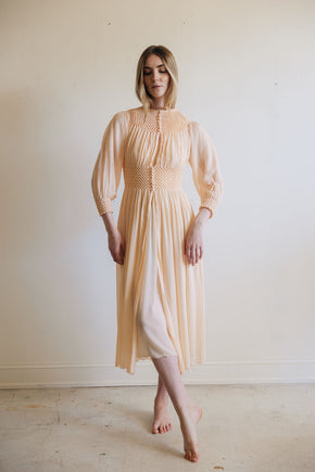 1930s honeycomb smocked silk robe