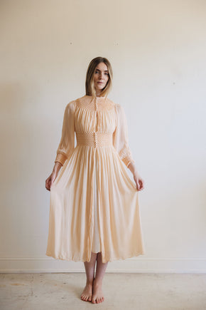 1930s honeycomb smocked silk robe