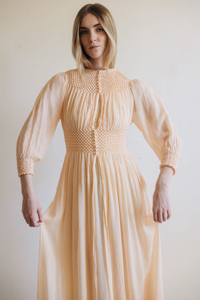 1930s honeycomb smocked silk robe