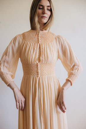 1930s honeycomb smocked silk robe