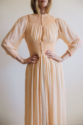 1930s honeycomb smocked silk robe