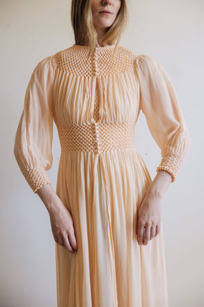1930s honeycomb smocked silk robe