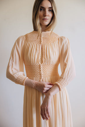1930s honeycomb smocked silk robe
