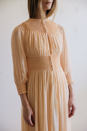 1930s honeycomb smocked silk robe