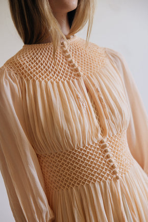 1930s honeycomb smocked silk robe