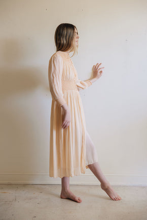 1930s honeycomb smocked silk robe