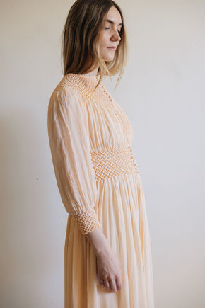 1930s honeycomb smocked silk robe