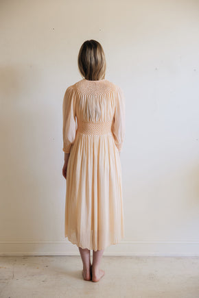 1930s honeycomb smocked silk robe
