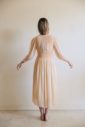 1930s honeycomb smocked silk robe