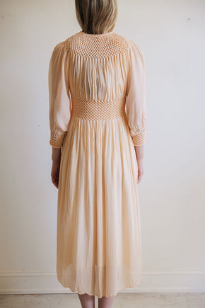 1930s honeycomb smocked silk robe