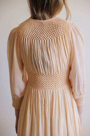1930s honeycomb smocked silk robe