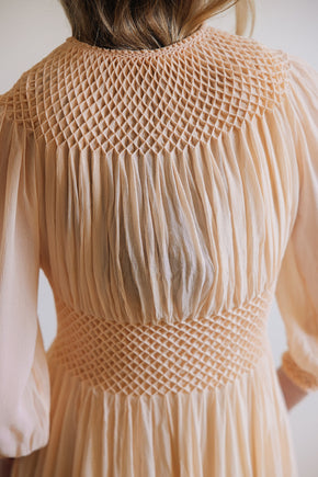 1930s honeycomb smocked silk robe