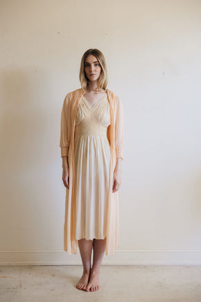 1930s honeycomb smocked silk robe