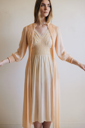 1930s honeycomb smocked silk robe