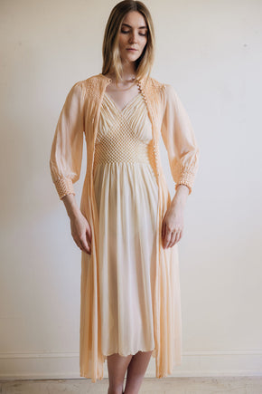 1930s honeycomb smocked silk robe
